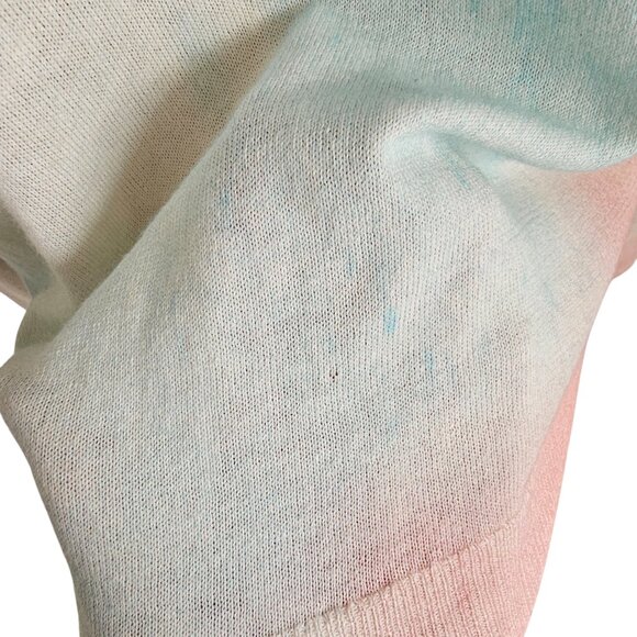 360 Cashmere Long Sleeve Pastel Pink Blue Palm Tree Crewneck Sweater Sz S - Picture 10 of 11